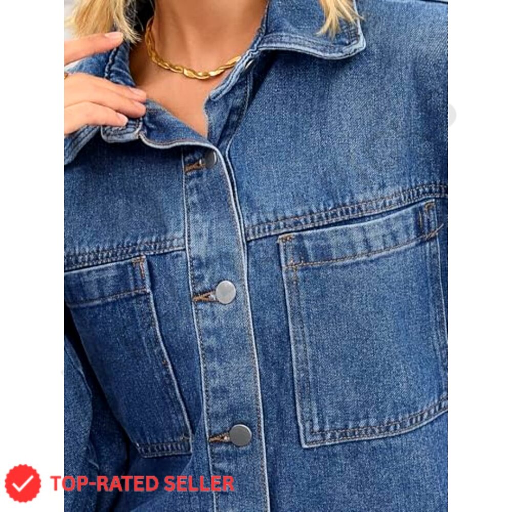 Oversized Denim Jacket Utility Patch Pocket Casua… - image 5